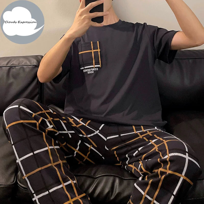 Summer Knitted Plaid Cool Mens Pyjamas Pajamas Casual in USA