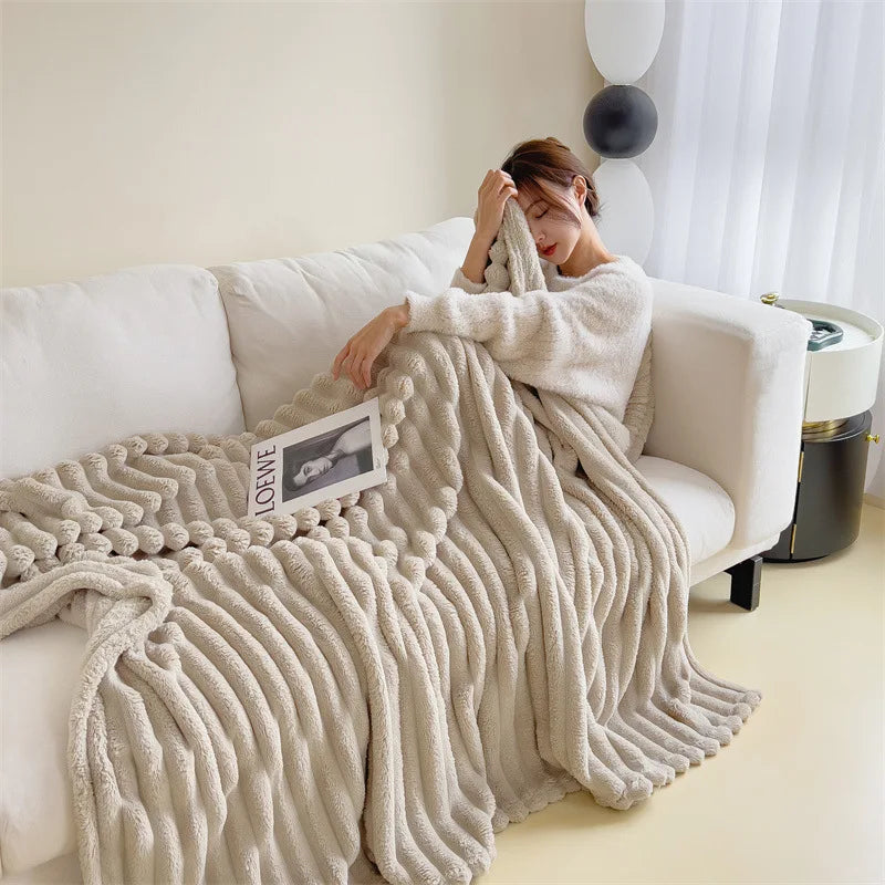 Light luxury Solid Color Multifunctional Rabbit Velvet Blanket in USA