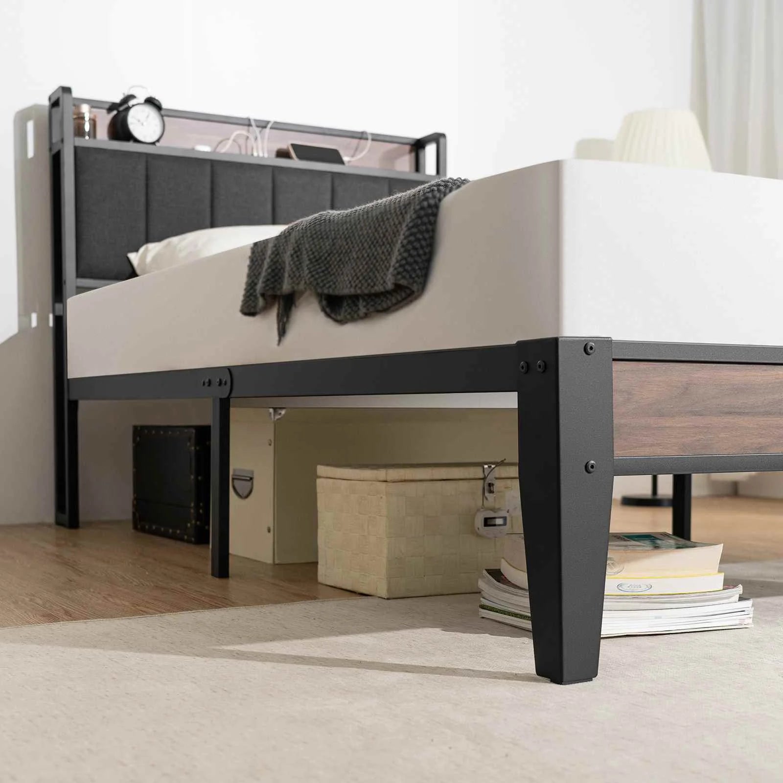 Full Bed Frame Charging Station No Springs Required Easy IN USA.