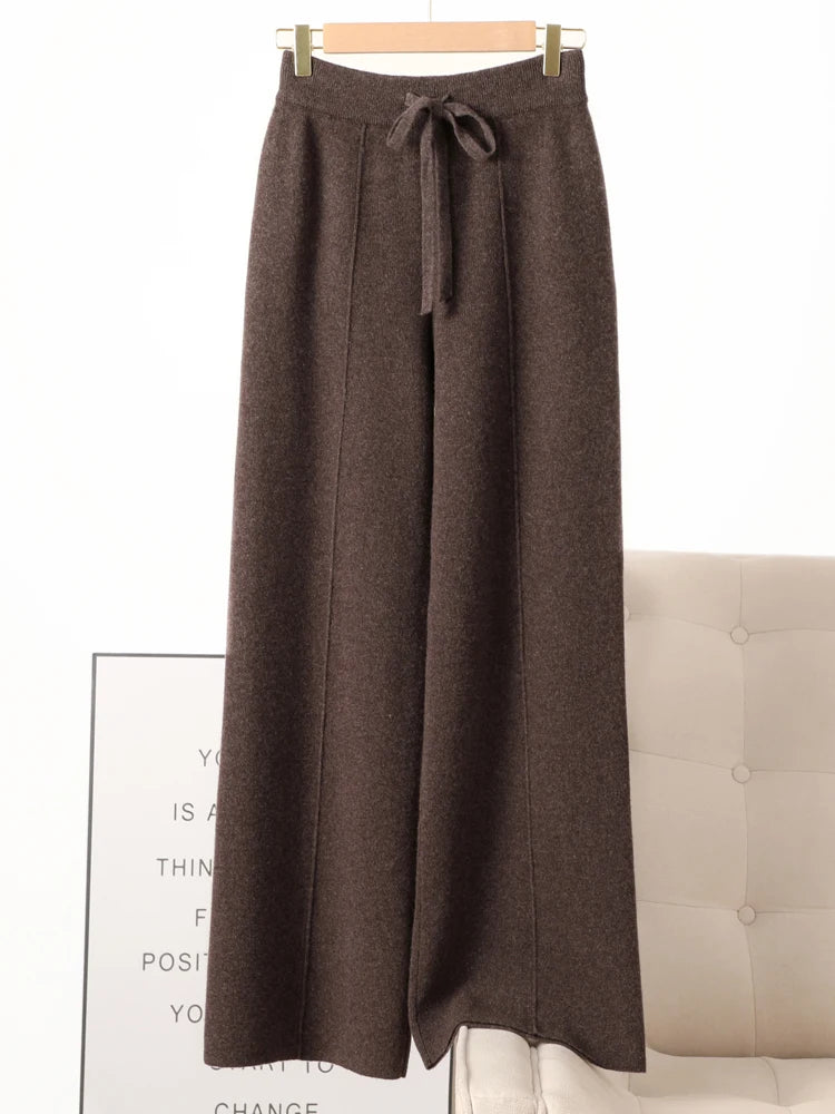 Women Merino Wool Knitted Wide Leg Pants Autumn in USA.