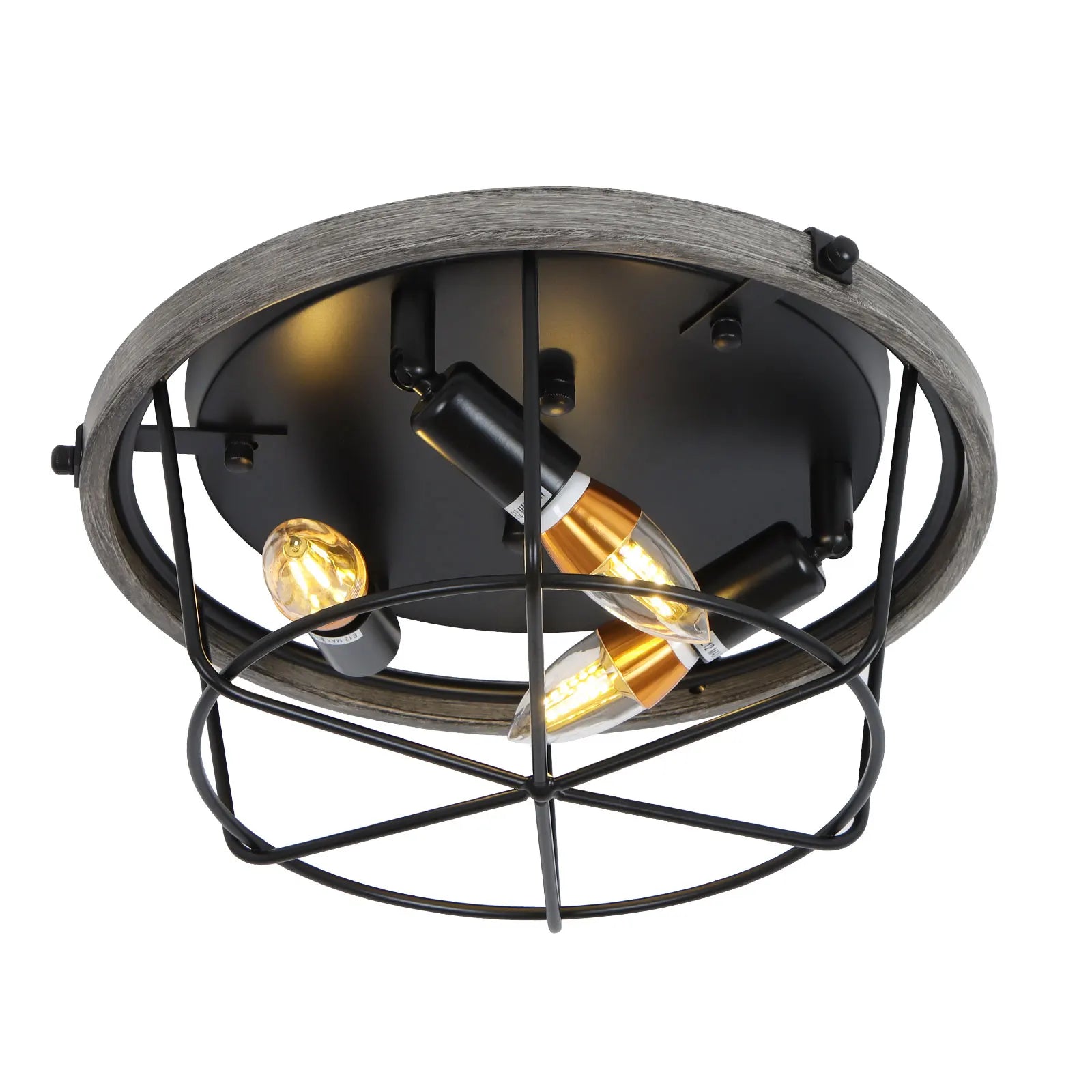 Industrial Black Metal Cage Round Lights Semi Flush Mount IN USA.