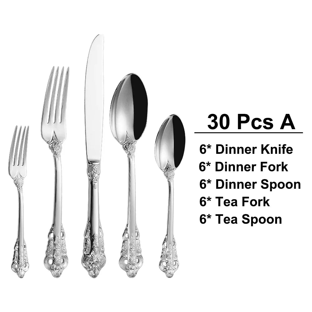 stainless steel Gold Cutlery Set Vintage Western Dinnerware