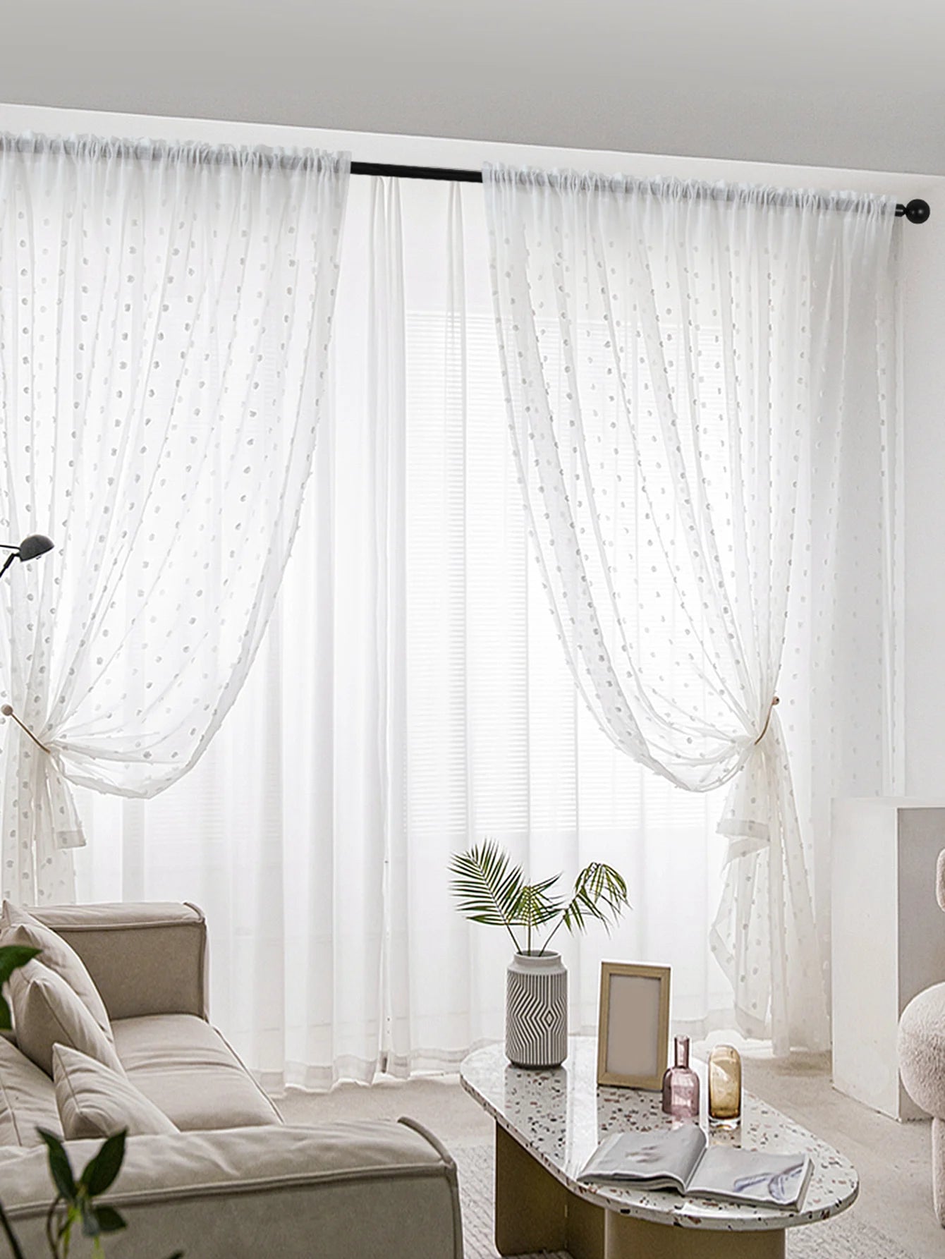 Romantic White Pom Pom Sheer Curtain for the Living Room in USA