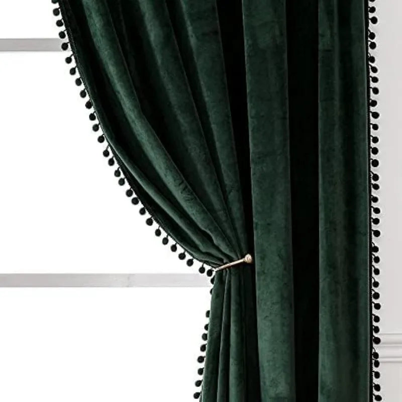 Pom Velvet Curtains for Bedroom, Blackout Curtains in USA