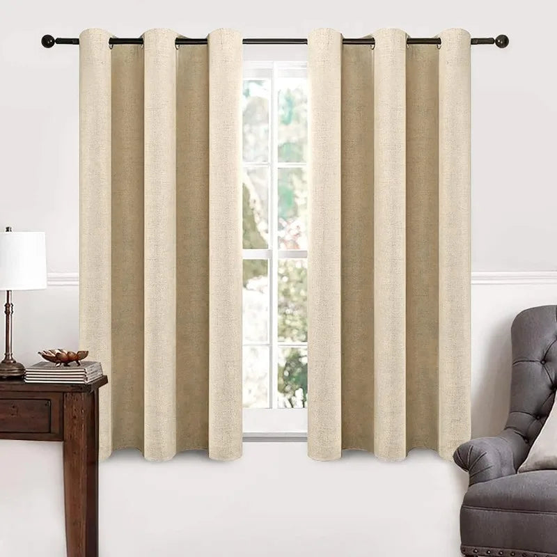 Blackout Linen Textured Curtains for Bedroom Solid Thermal Insulated G