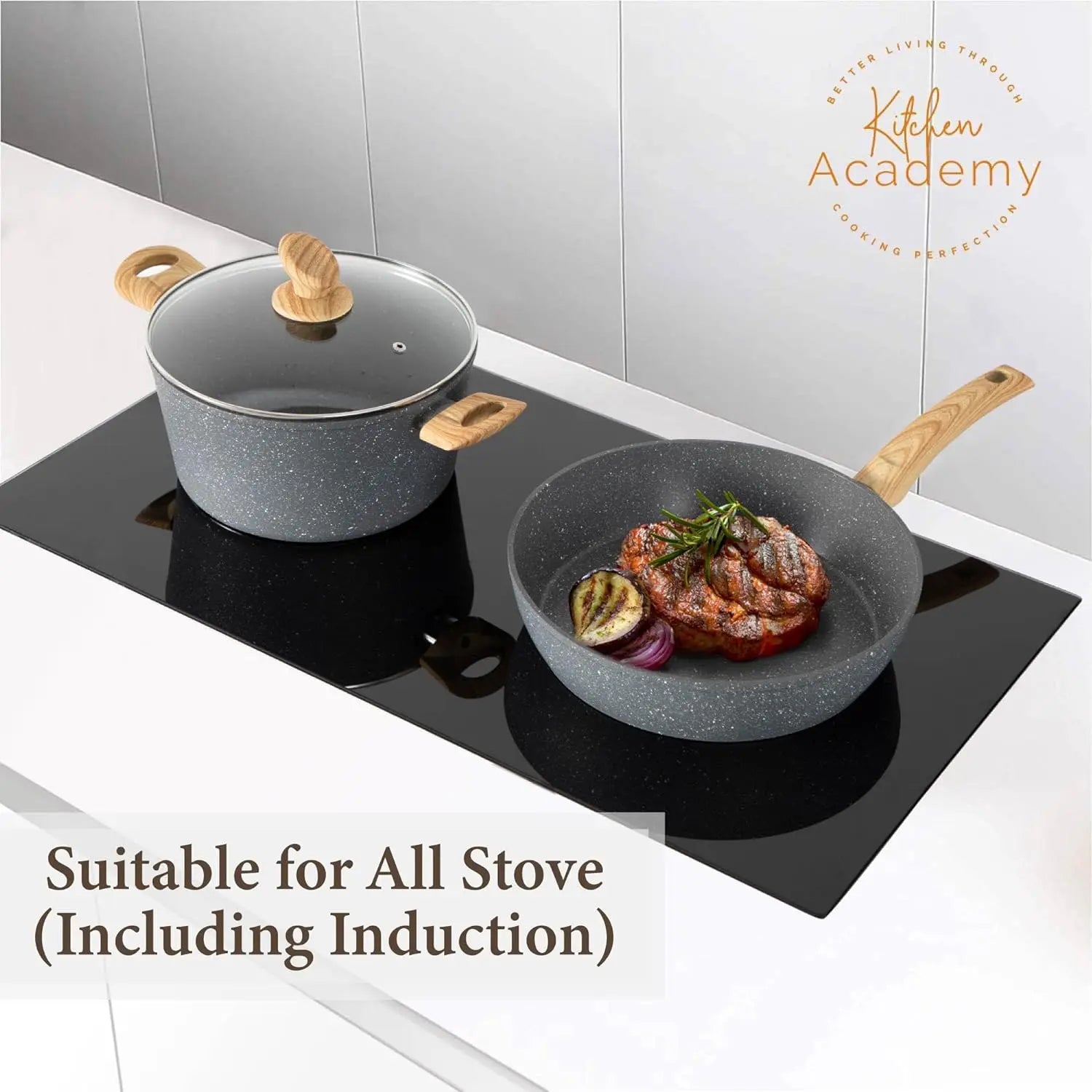 Kitchen Academy Induction Cookware Sets Gray Cooking Pan Set