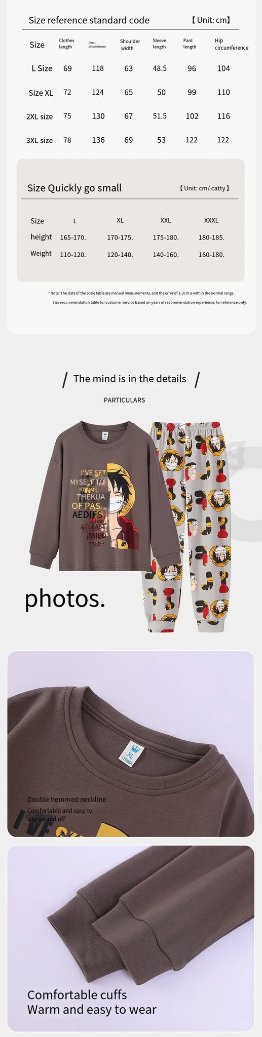 One Piece Pajamas Sets Anime Luffy Soft Comfortable Man in USA