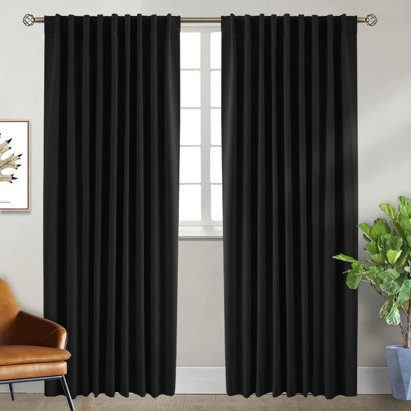 Navy Blue Elegant Blackout Curtains Rod Pocket in USA