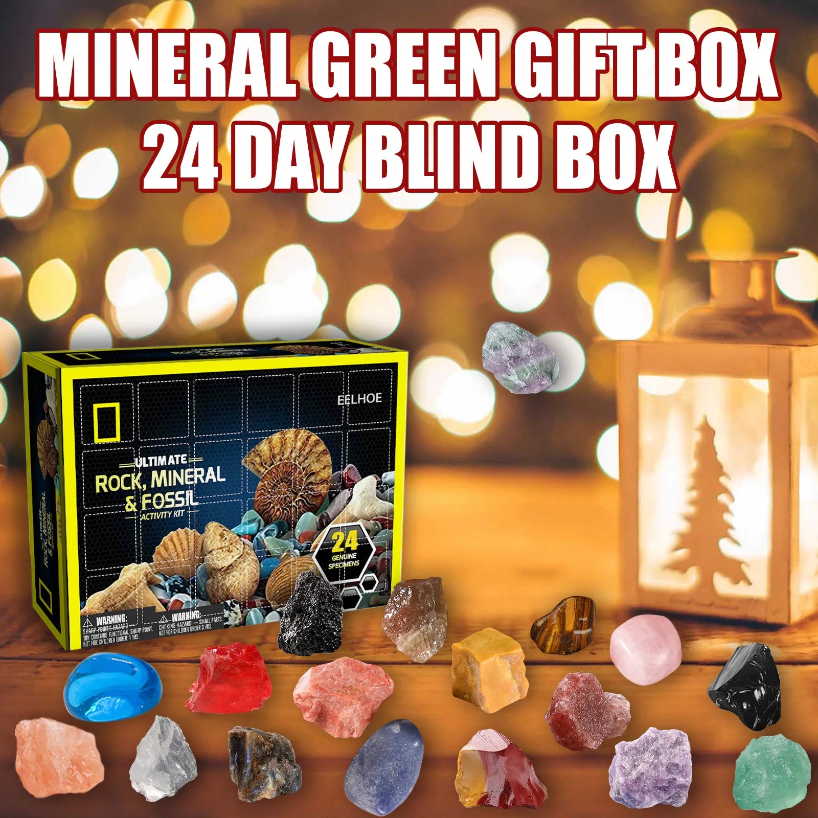 1Set Ore Christmas Advent Calendar Healing Crystal Mineral Gift Box Ki