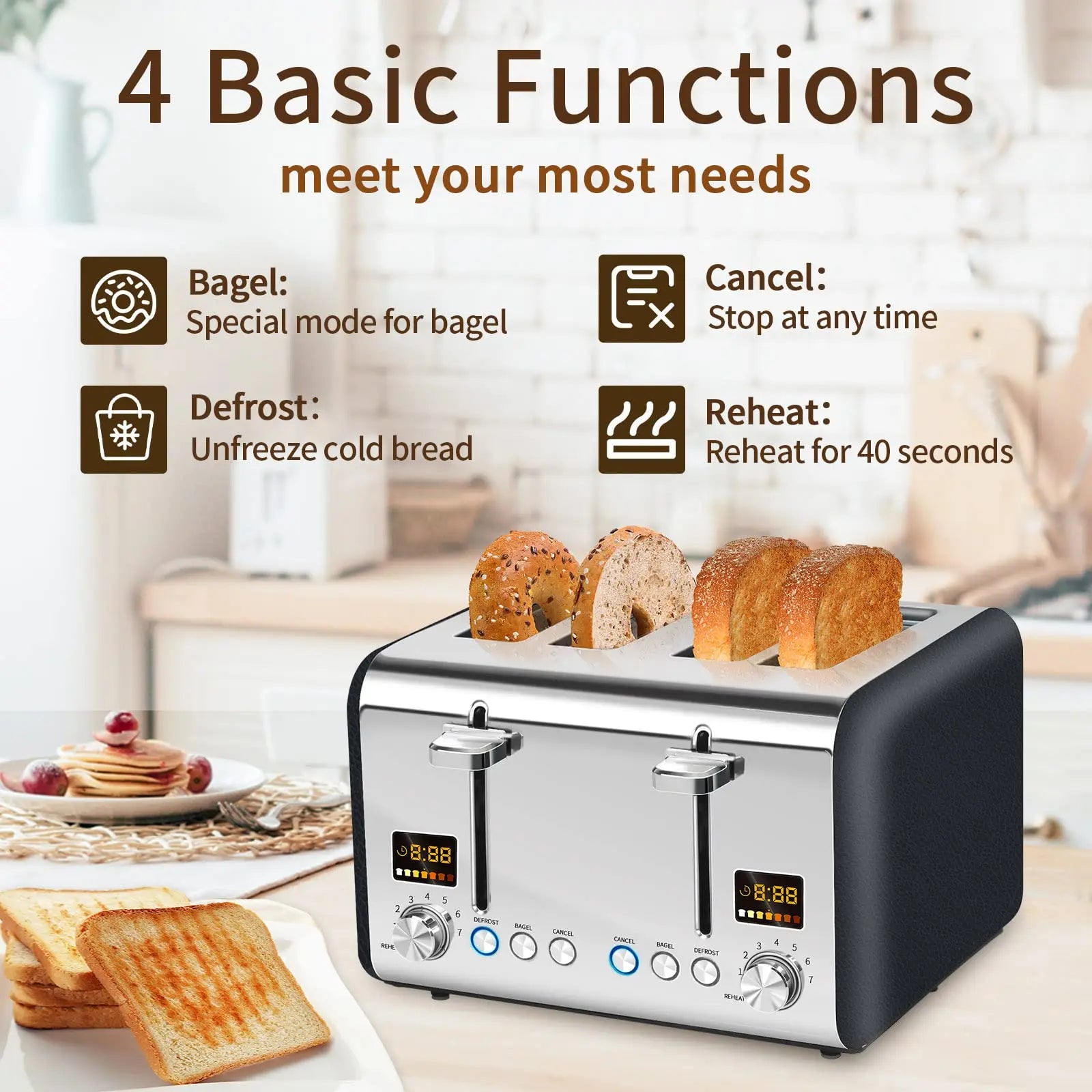 Toaster,Stainless,Smart Control, Bread Shade Settings, IN USA.