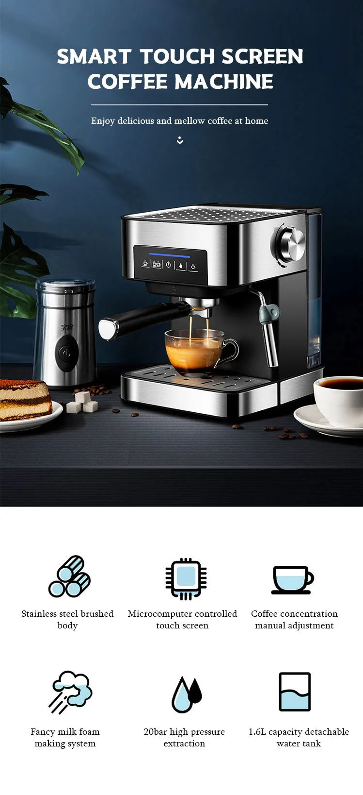 Ulka Pump Coffee Maker Led Screen Espresso Machine in USA.