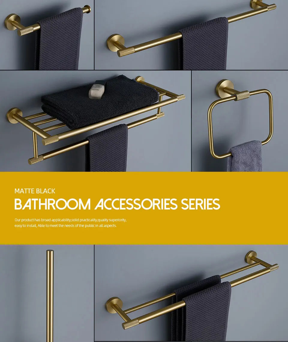 Bathroom Hardware Accessories Set Brushed Gold Knurled