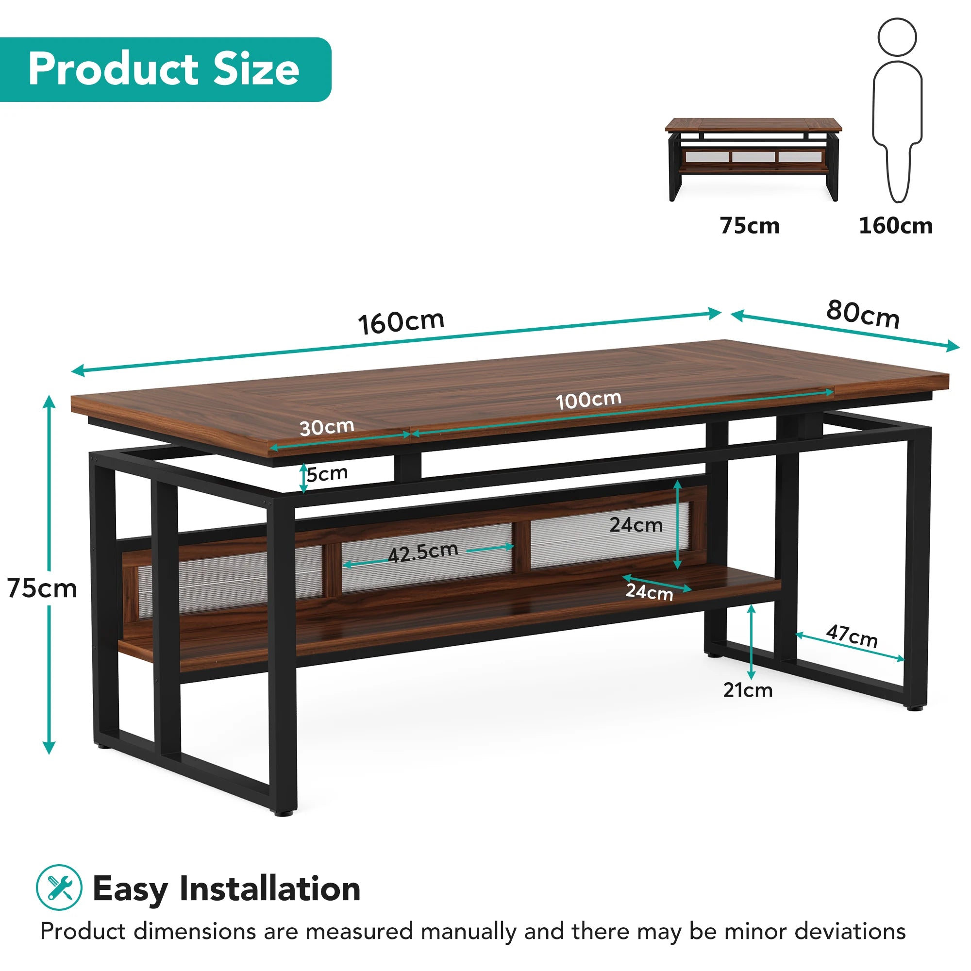 Executive Desk with Bottom Hidden Shelf, IN USA.