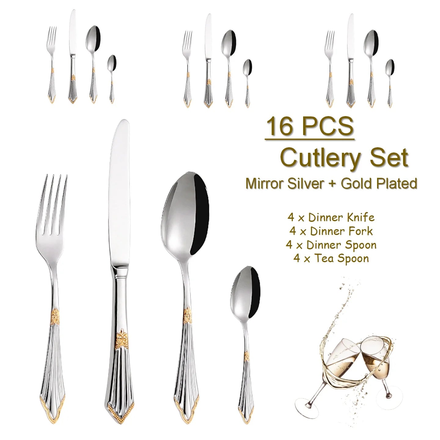 PCS Luxury Gold Plated Flatware Set Dishwasher Safe