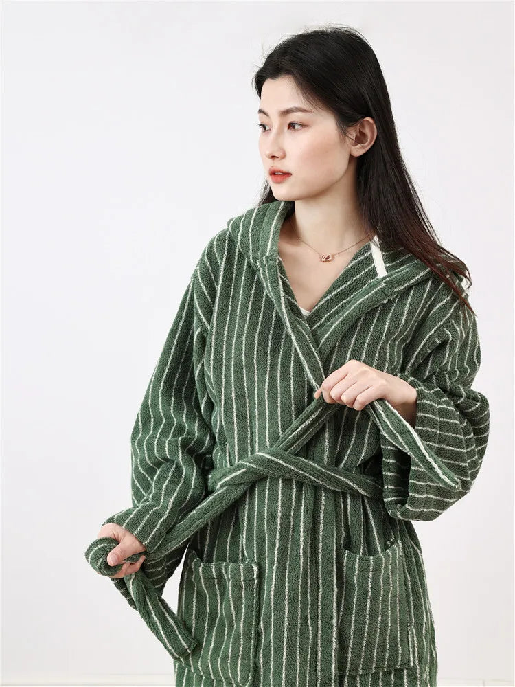 Fashion Striped Bathrobes Soft Cozy Absorbent Bath Towel