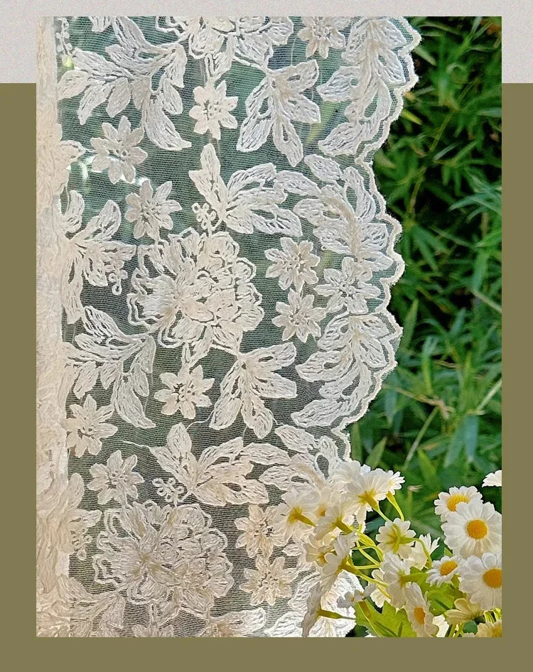 French High-end Vintage Beige Embroidered Gauze Curtains IN USA.