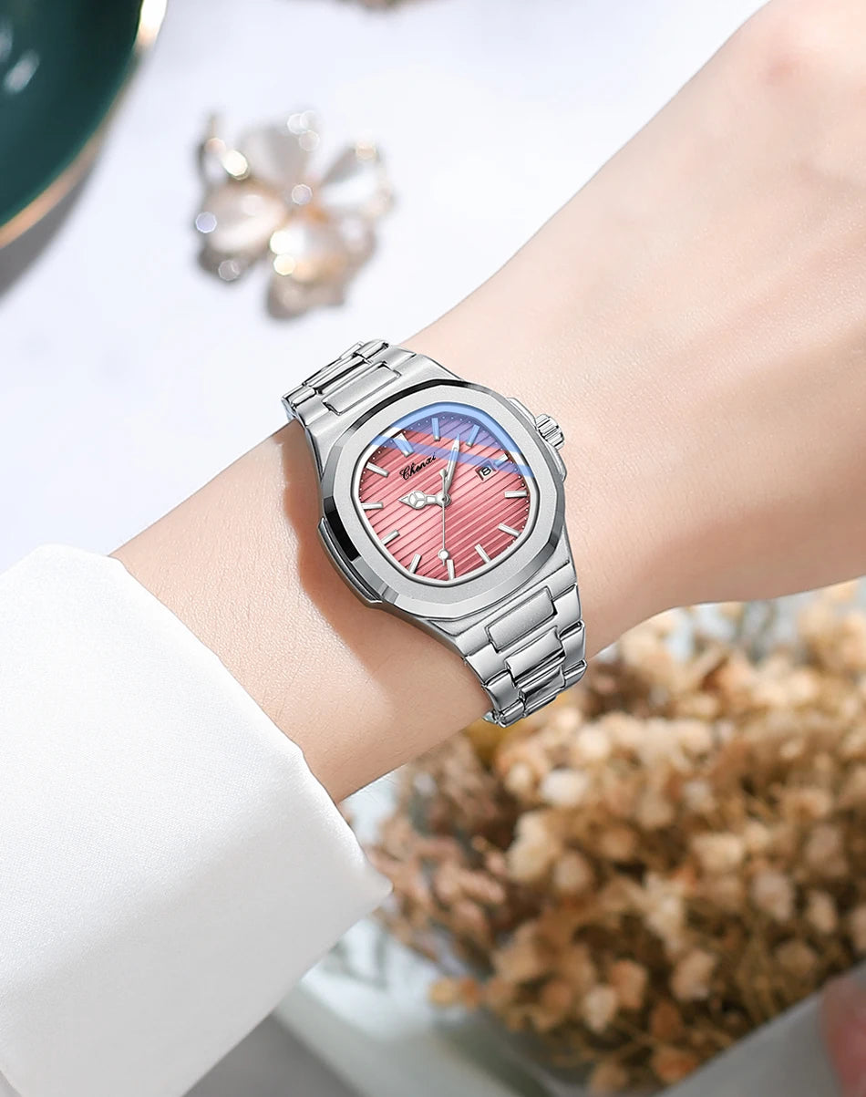 Women's Quartz Watch Pink Fashion Striped Dial in USA