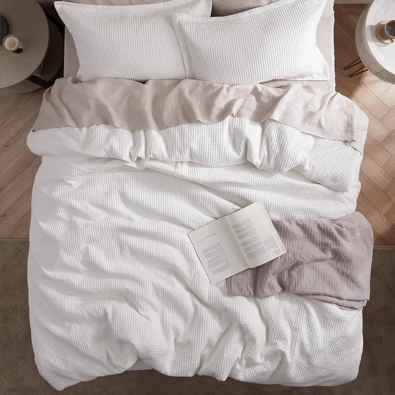 Cotton Waffle Weave Coconut White Duvet Cover Set