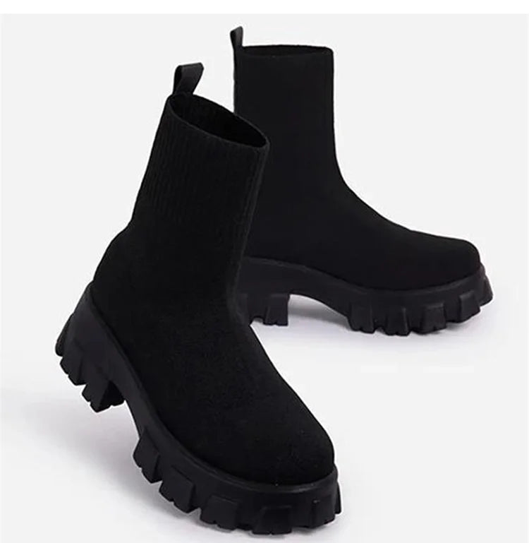 Women Boots Short Knitting Platform Boots Autumn Winter Shoes in USA