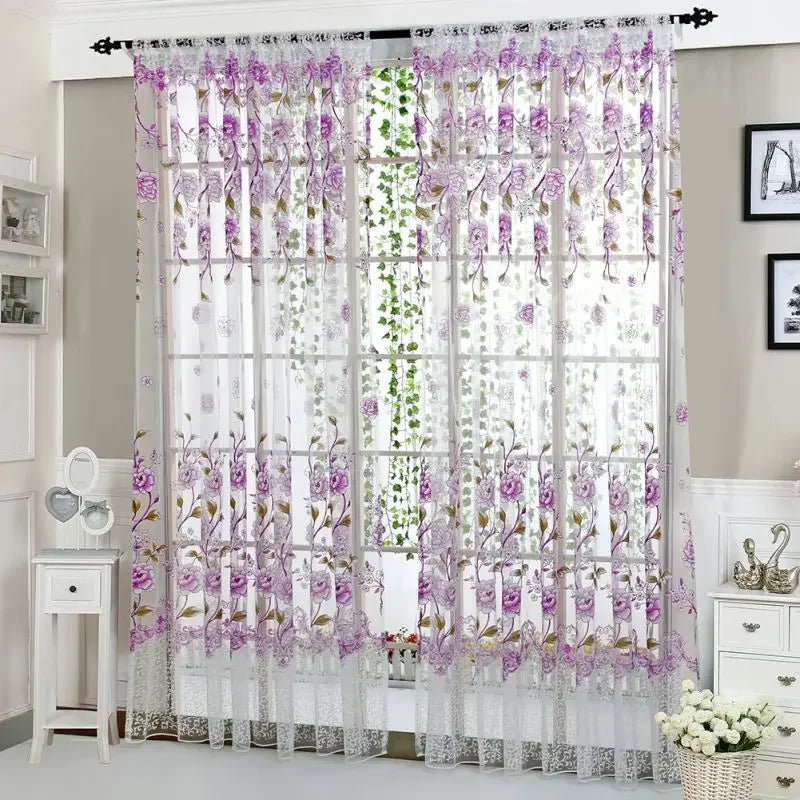 Peony Tulle Curtains Kitchen Door Window Living Room in USA