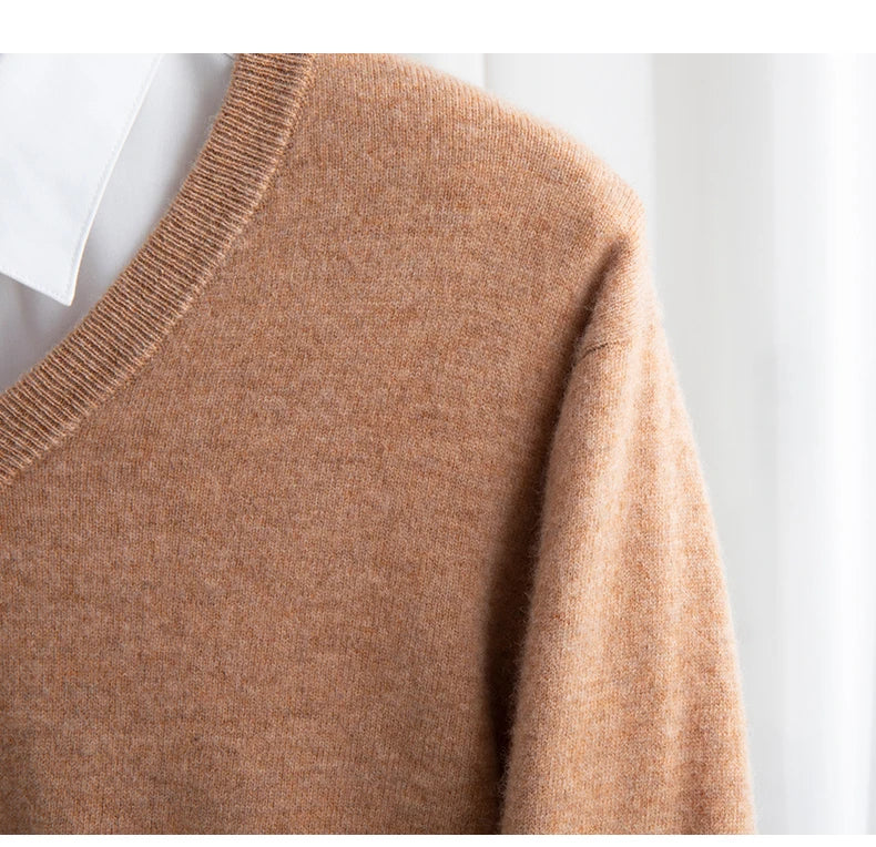 Men Merino Wool Sweater V-Neck Pullover Autumn Winter Cashmere in USA