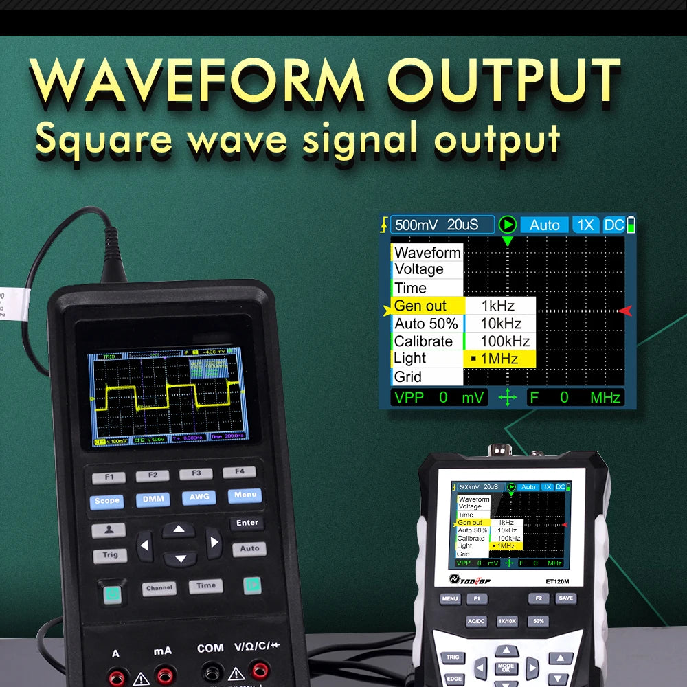 TOOLTOP ET120M 120MHz Handheld Digital Oscilloscope 1Mhz Square Wave S