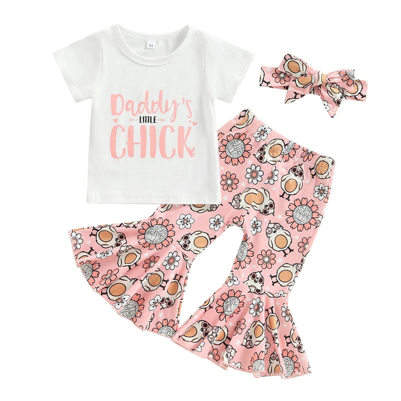 Pink Ruffle Sleeve Top Bunny Print Leggings Matching in USA