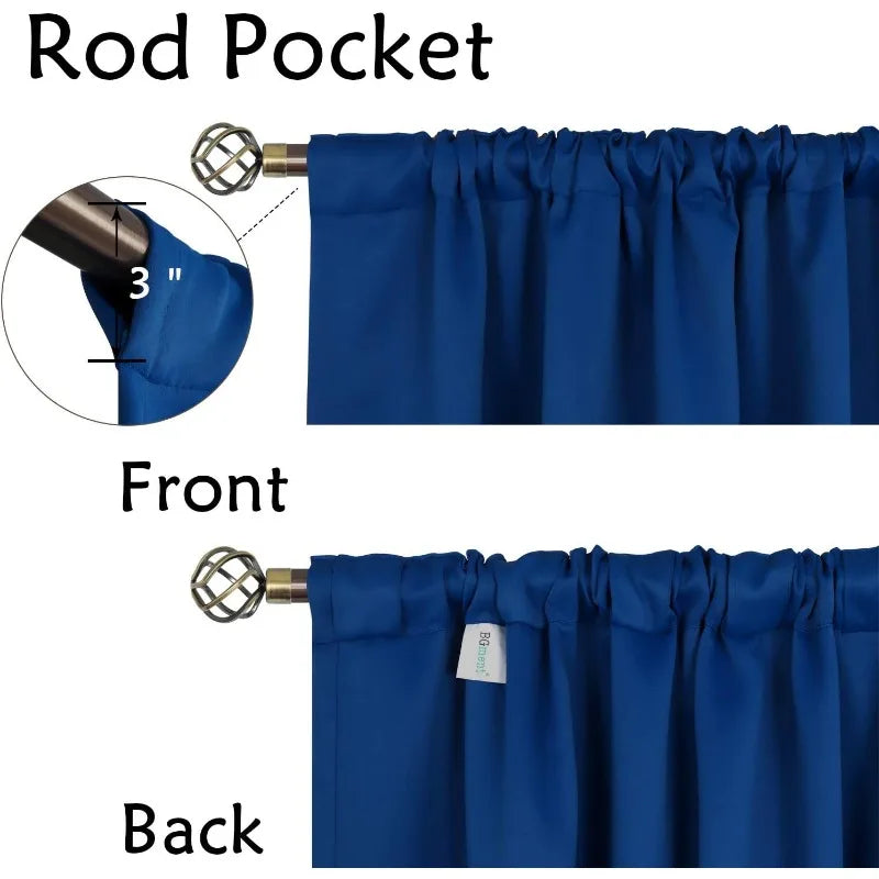 Navy Blue Elegant Blackout Curtains Rod Pocket in USA