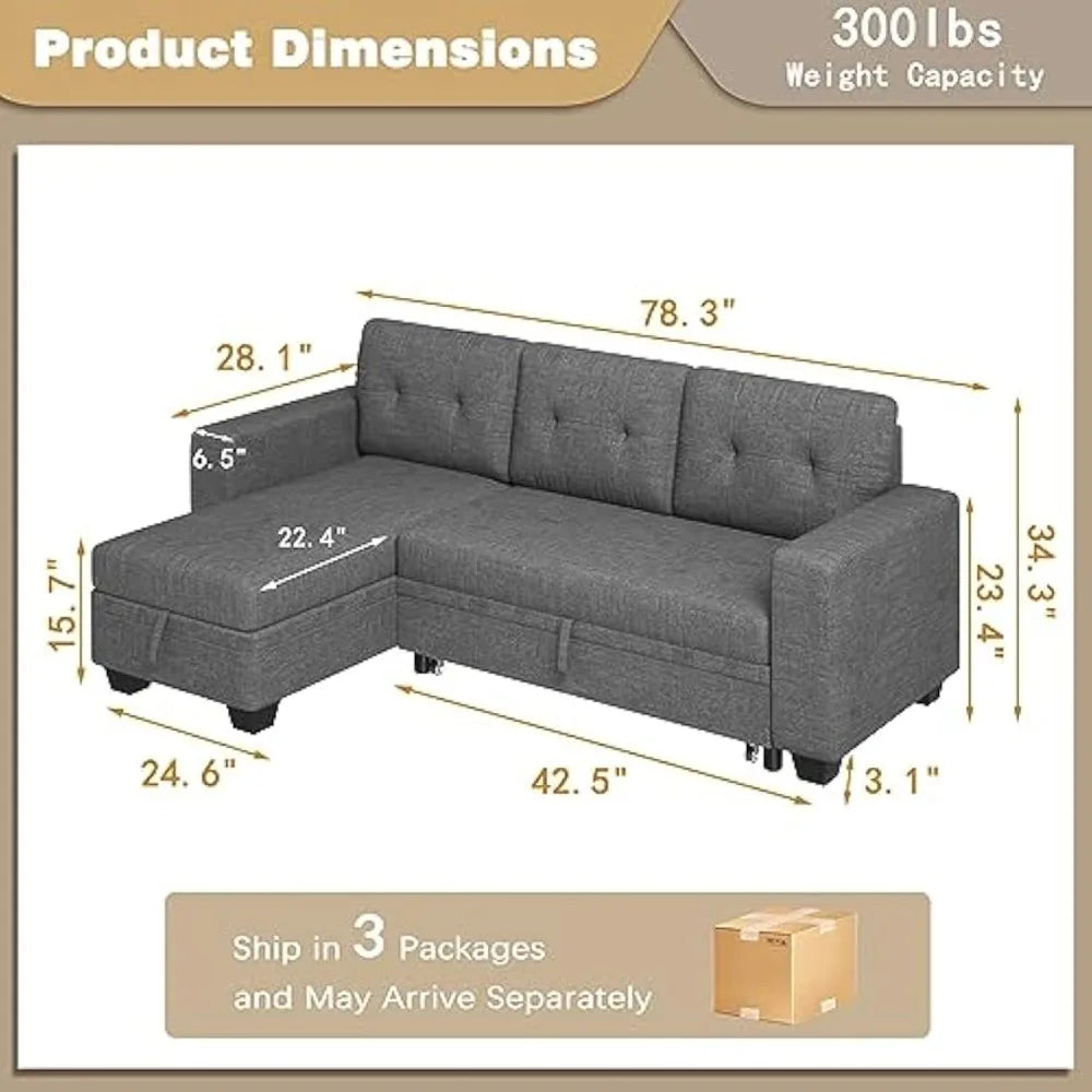 Sleeper Sofa Bed L Shaped Sectional Couch Reversible IN USA.