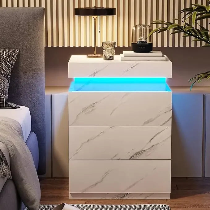 LED Bedside Table Bedroom Drawers USB Ports IN USA.