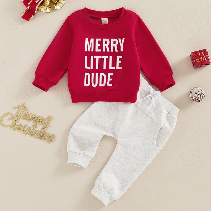 Kids Christmas Outfit Set Long Sleeve Letter Print Sweatshirt in USA