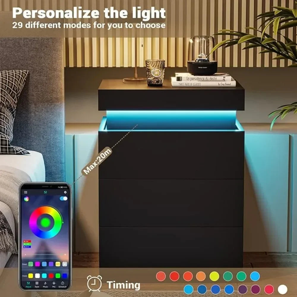 LED Bedside Table Bedroom Drawers USB Ports IN USA.