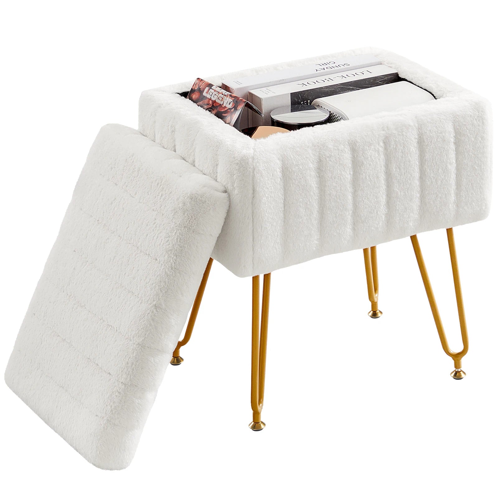 JHK Faux Fur Living Room Hidden Storage Footstool IN USA.