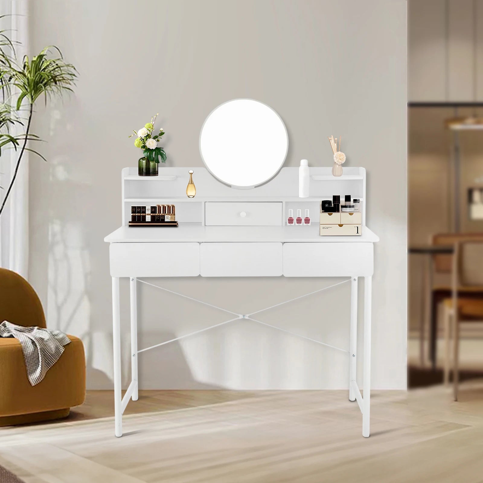 Bedroom Makeup Desk Drawers White Dressing Table IN USA.