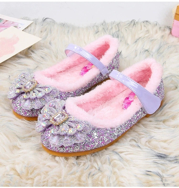 Rhinestone Frozen Elsa Princess Girl Shoes Flat in USA