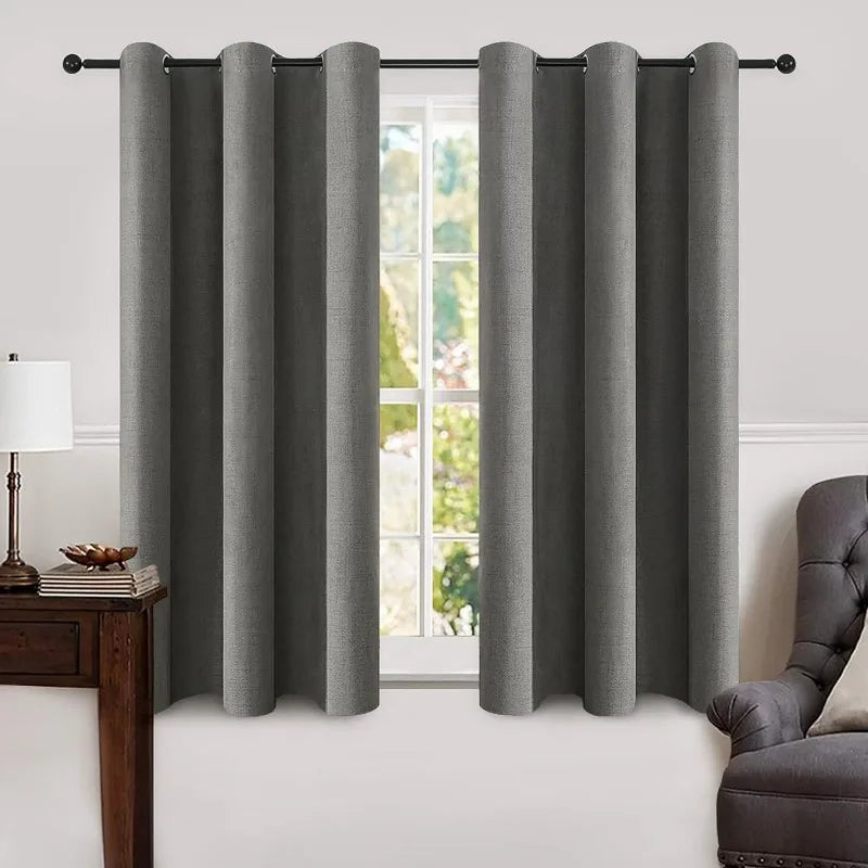 Blackout Linen Textured Curtains for Bedroom Solid Thermal Insulated G