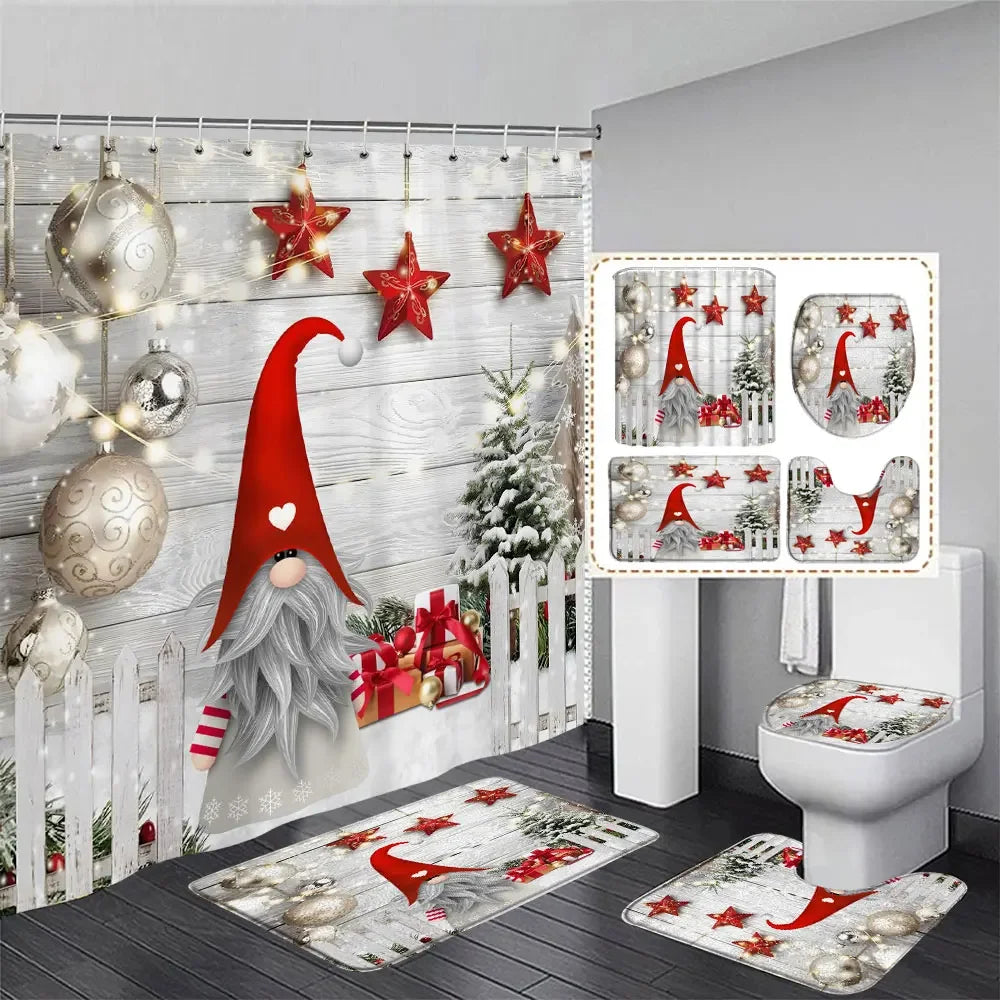 Christmas Bathroom Sets with Shower Curtain Rugs Red Truck in USA.