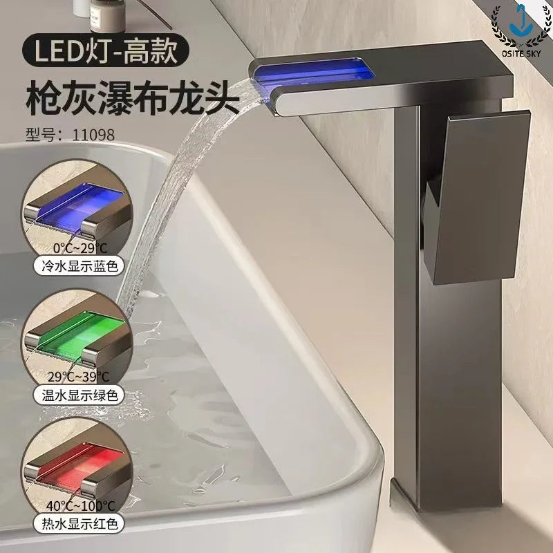 LED Light Waterfall Faucet Water Flow Power Generation