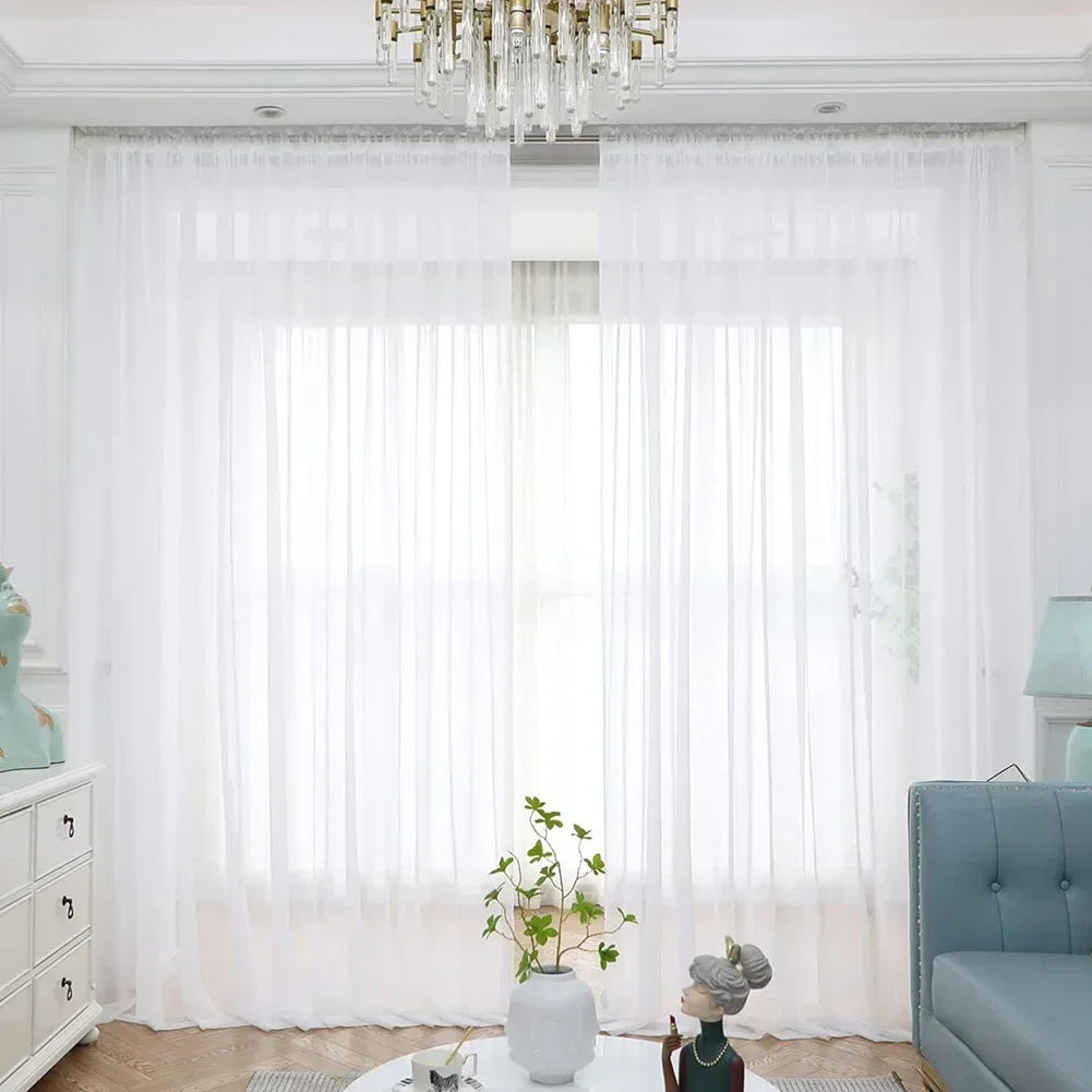 Shading Solid White Sheer Curtains Living Room Decoration in USA