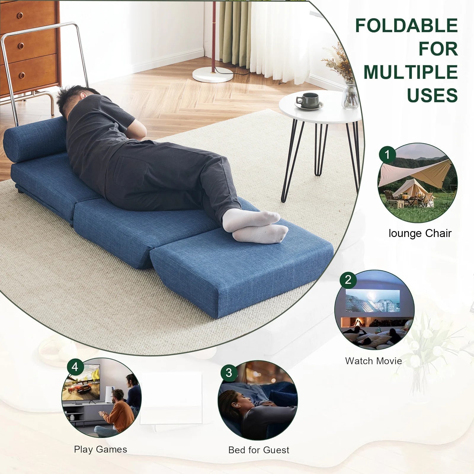 Single Sofa Chair Foldable Single Sofa Bed Pillow,Portable in USA.