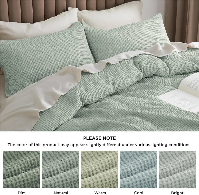 Cotton Waffle Weave Coconut White Duvet Cover Set