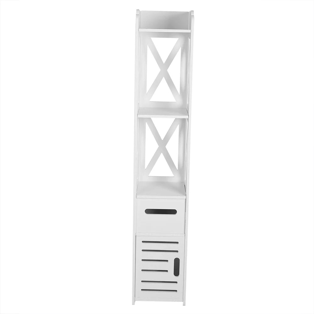 White Wooden Bathroom Cabinet Shelf Cupboard Bathroom Storage