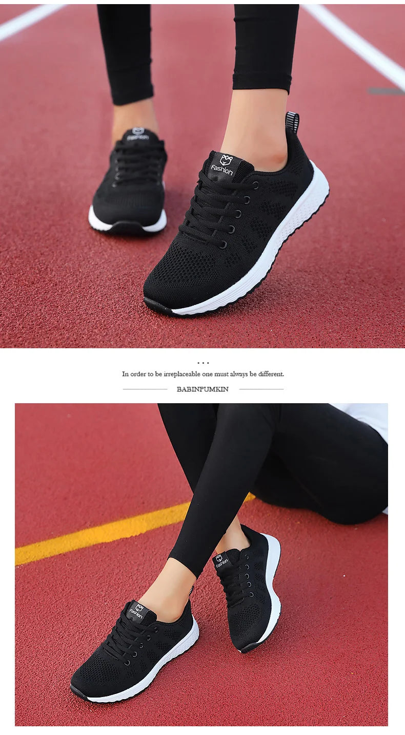 Women Casual Shoes Breathable Walking Mesh Lace Up Flat Shoes in USA