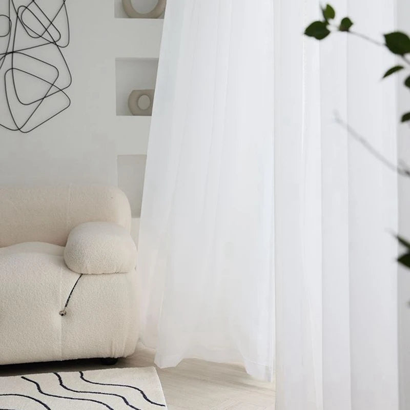 White Curtains Modern Solid Color Sheer Curtains Living Room Bedroom in USA