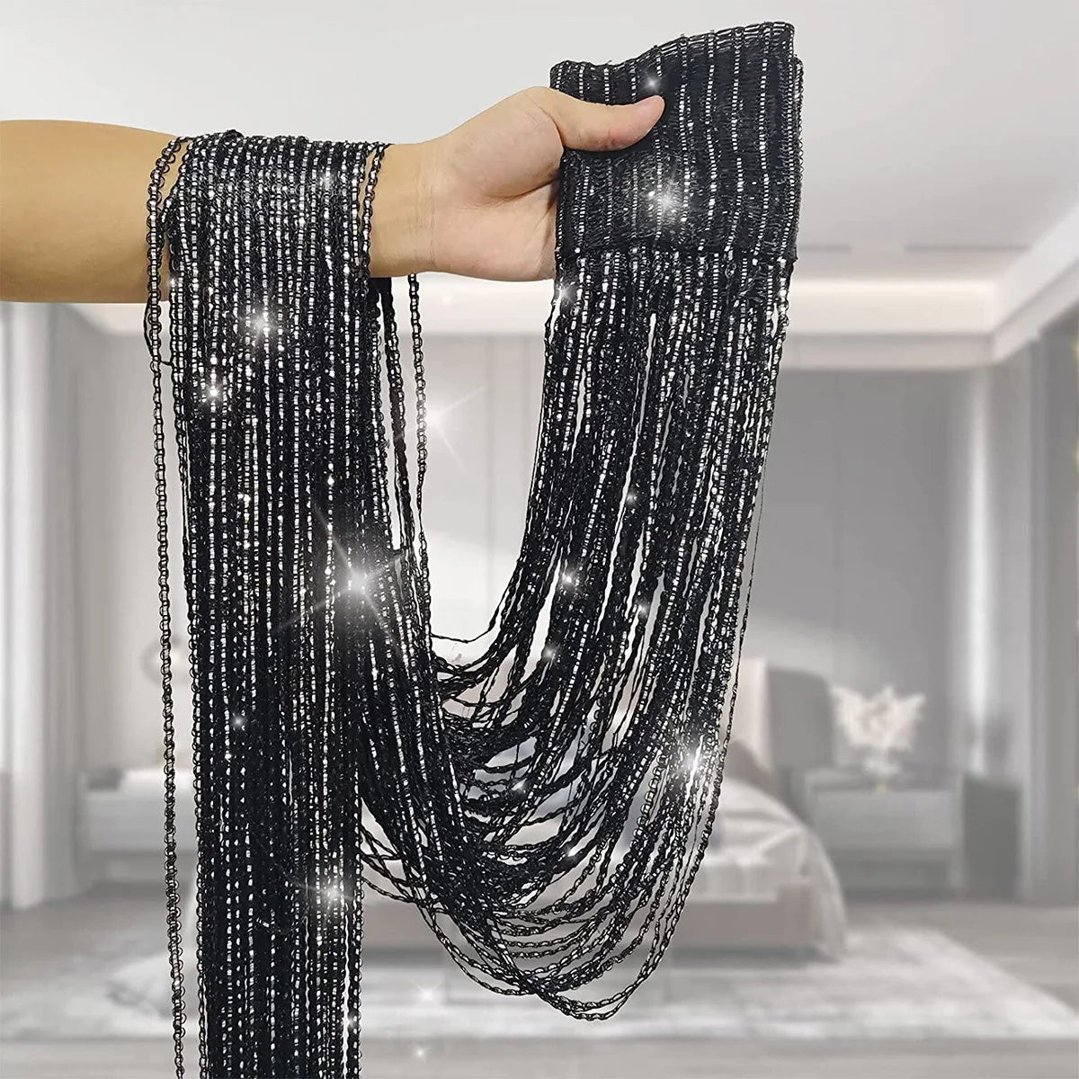 Glitter silver linear door curtain decorative fringe curtain IN USA.