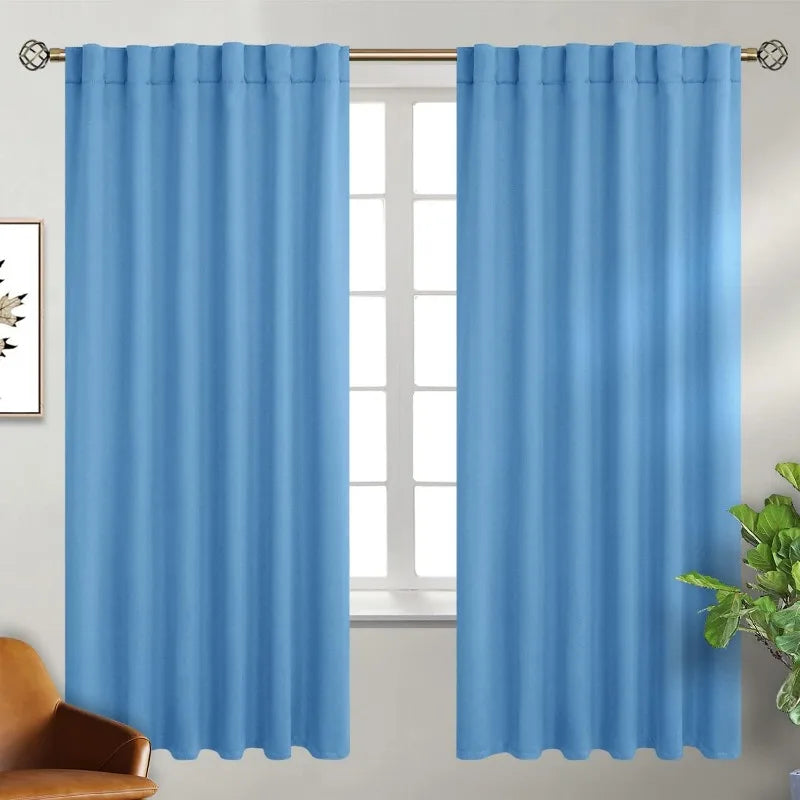 Navy Blue Elegant Blackout Curtains Rod Pocket in USA