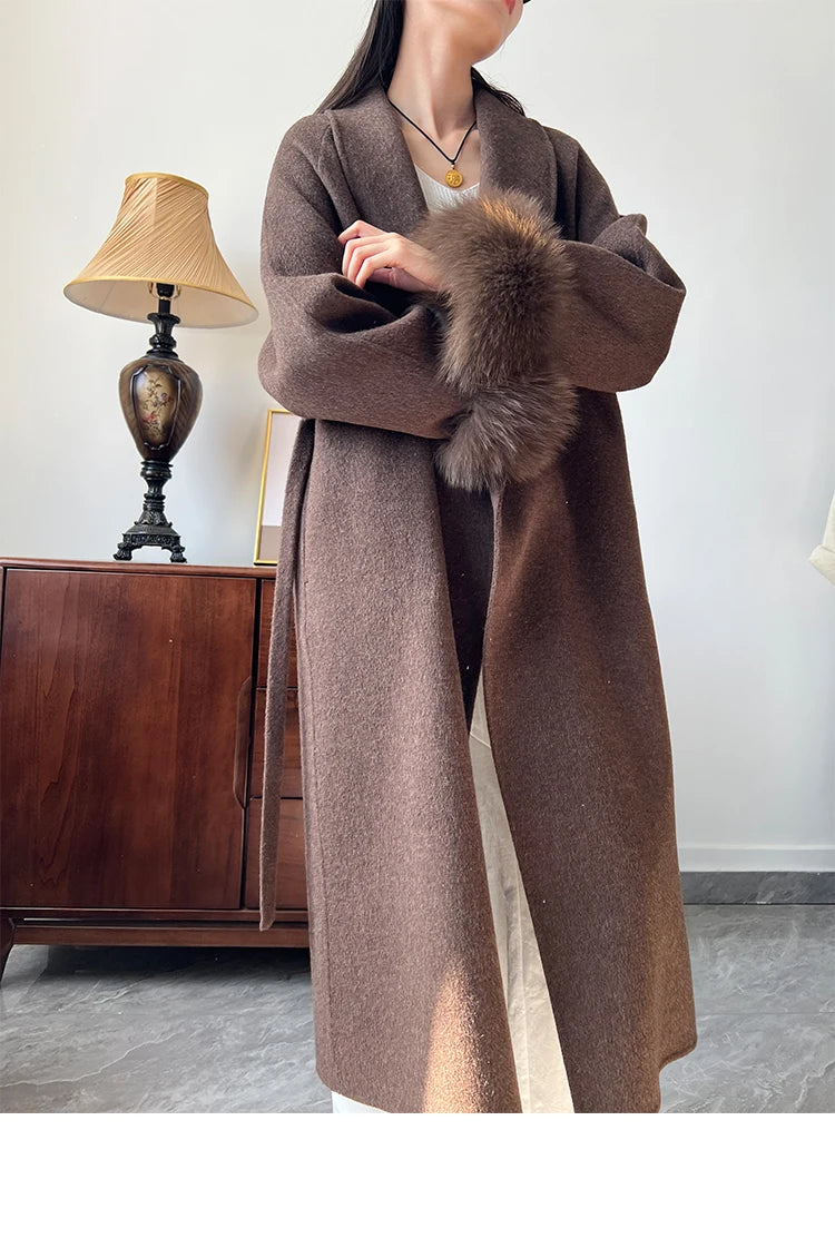 Lady Fox Fur High-Grade Cashmere Jackets Autumn Winter in USA.