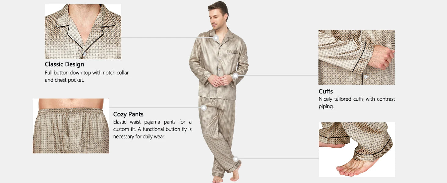 Tony&Candice Men's Satin Silk Pajama Set Men Pajamas Silk in USA