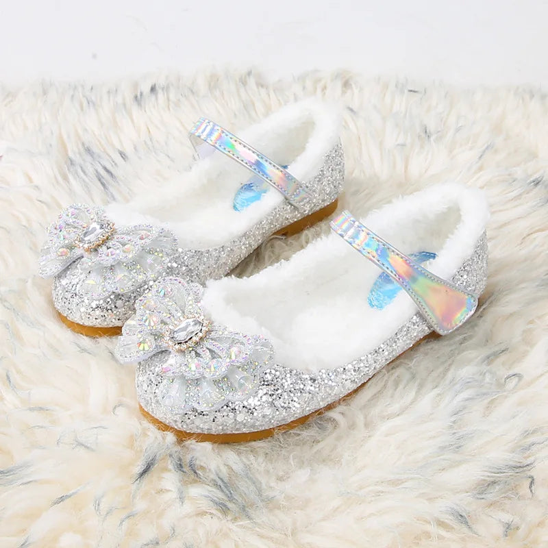 Rhinestone Frozen Elsa Princess Girl Shoes Flat in USA