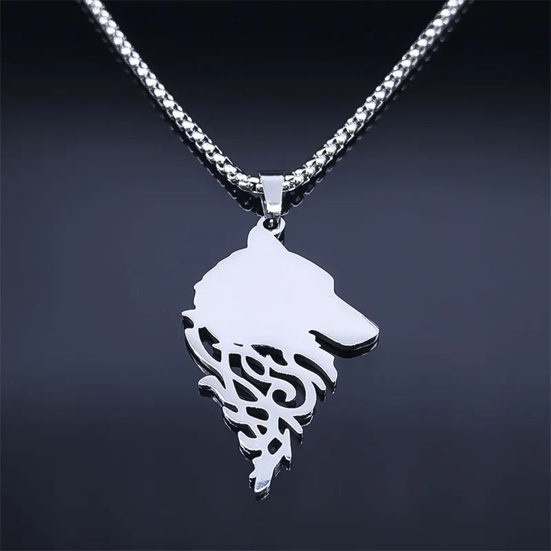 Viking Wolf Head Pendant Necklace Stainless Steel in USA